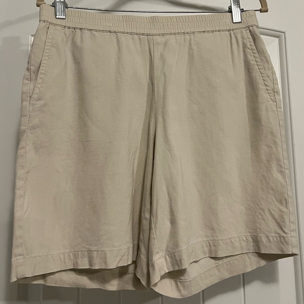 J.Jill Linen Blend Stretch Shorts – Khaki Beige Pull-On Small Boho Resortwear